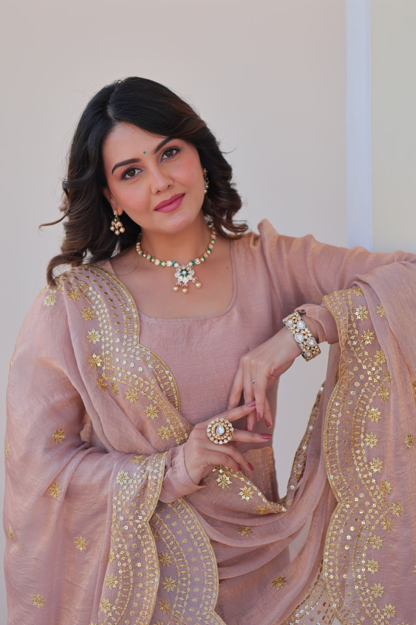 Fendy Chiffon Cotton Lining With Full Sleeve Gown