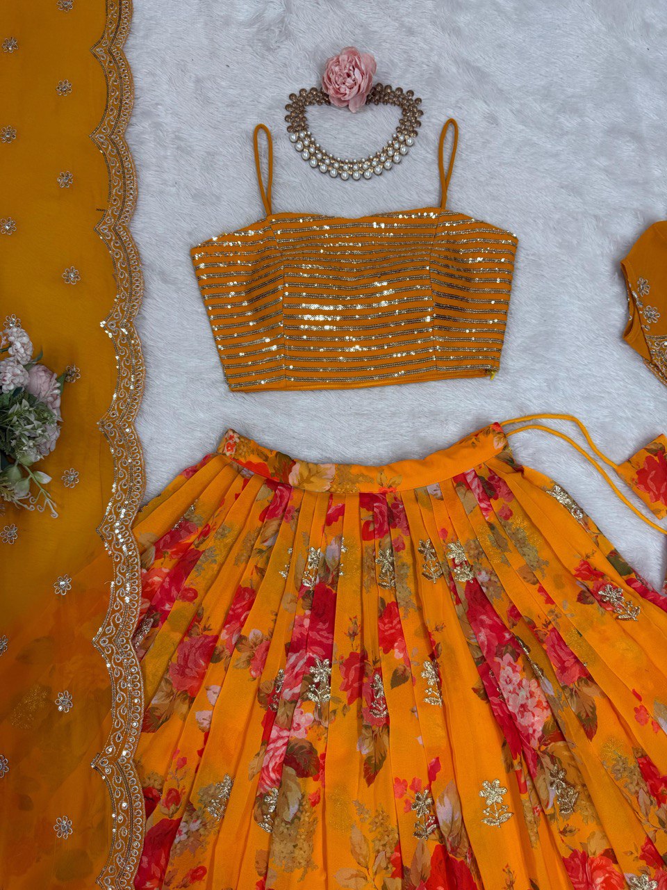 Foux Georgette With digital Print With Thread Work Lehenga