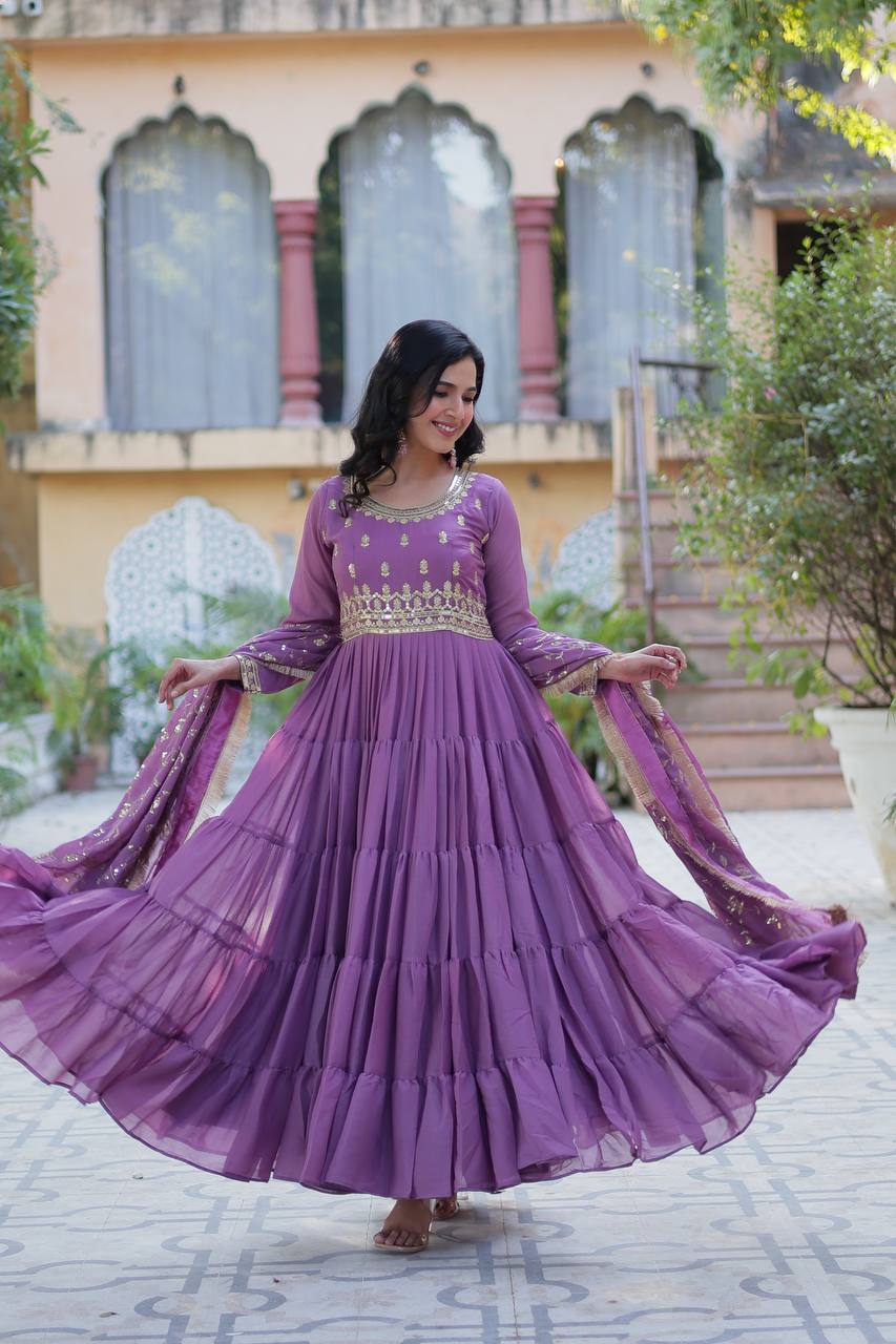 Beautiful Star Georgette Gown and Dupatta Set