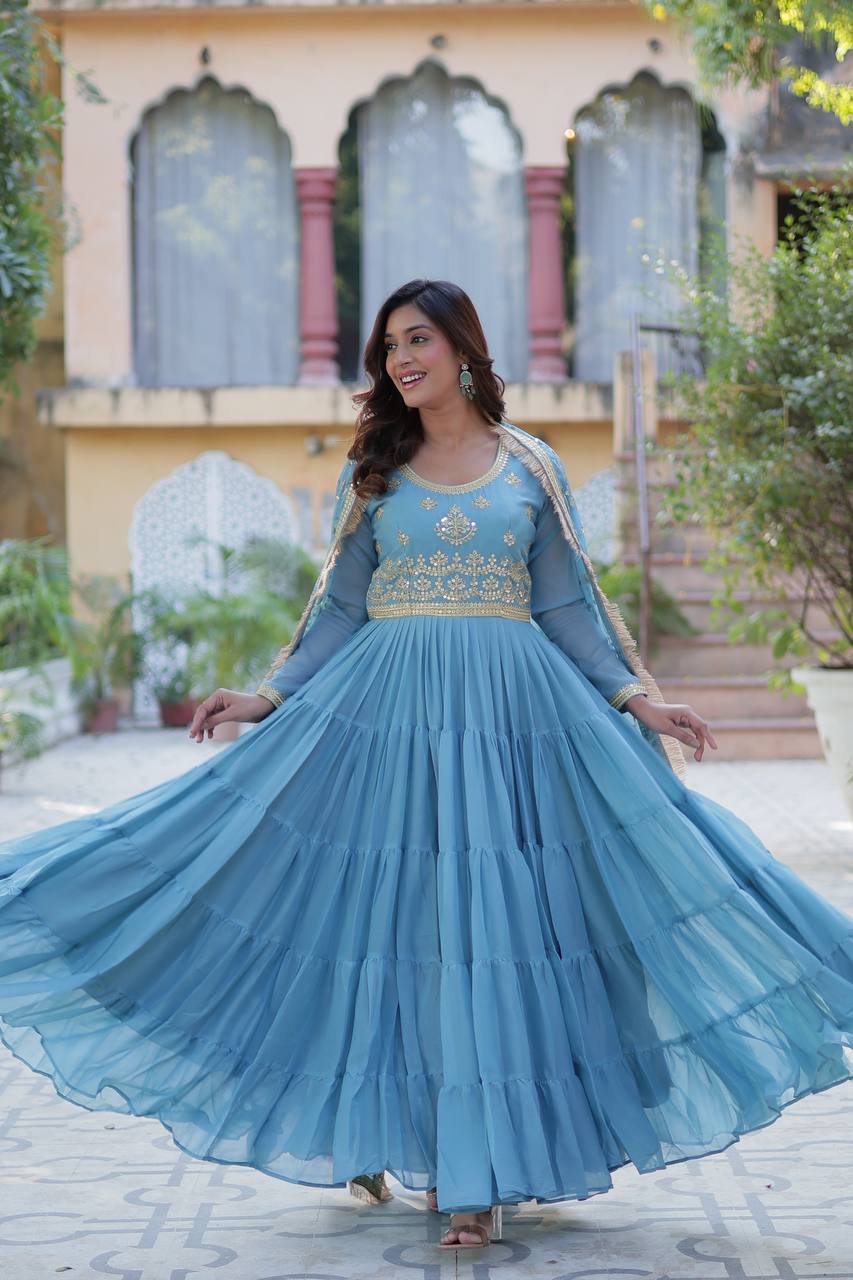 Beautiful Star Georgette Gown and Dupatta Set