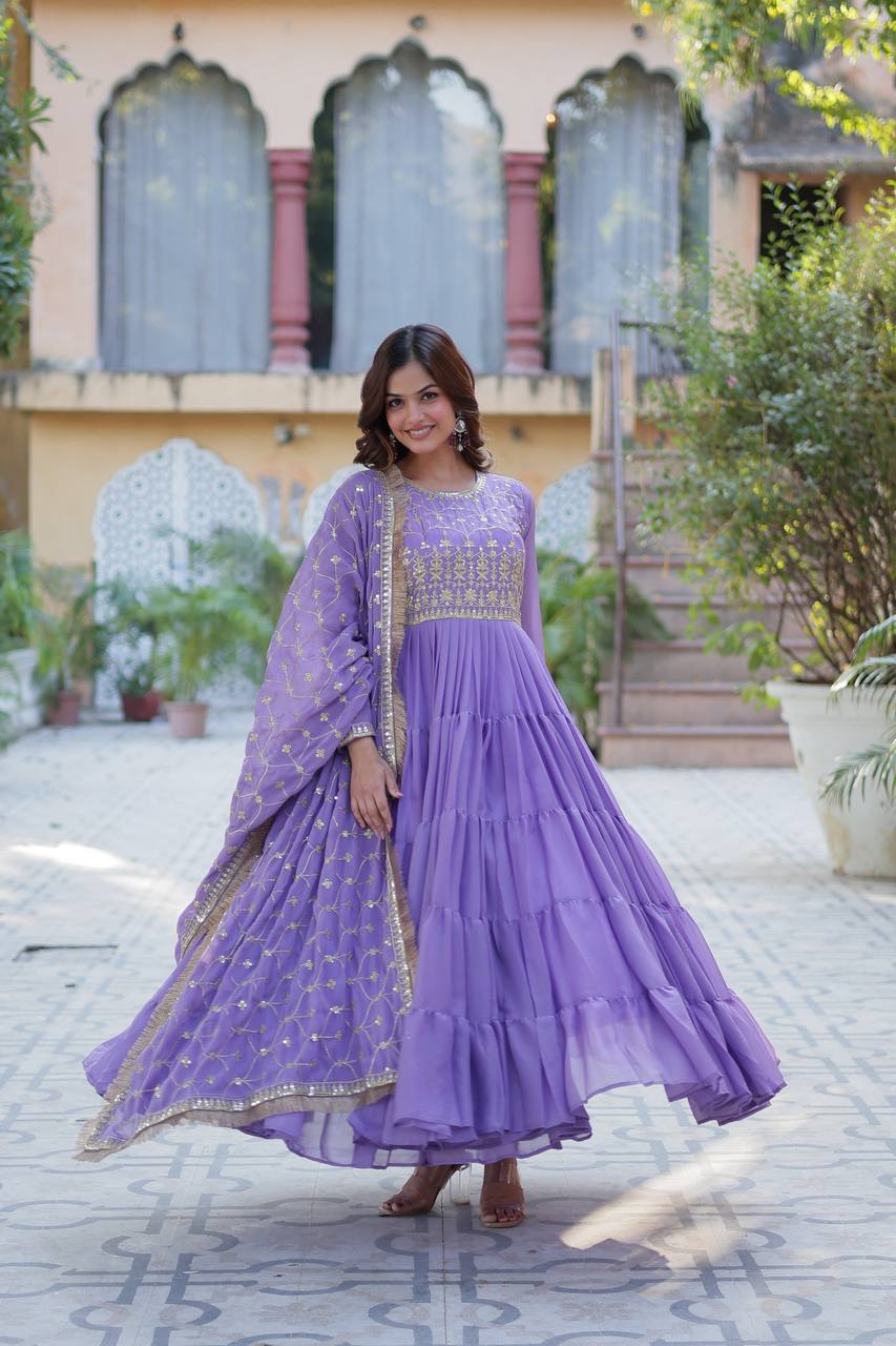 Beautiful Star Georgette Gown and Dupatta Set