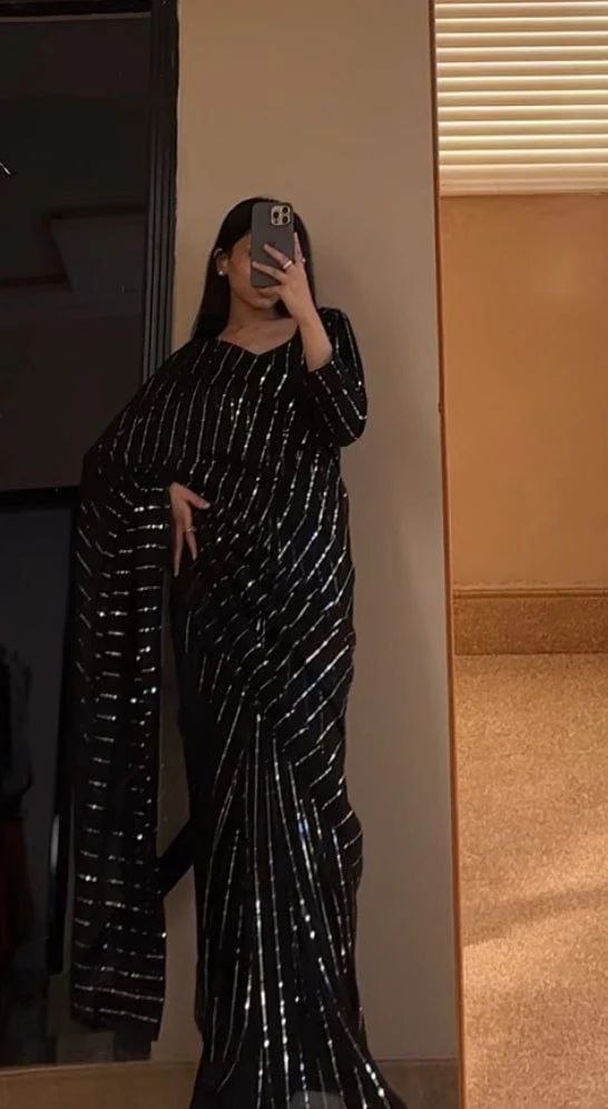 Premium Imported Net Embellished Tikki Work Saree