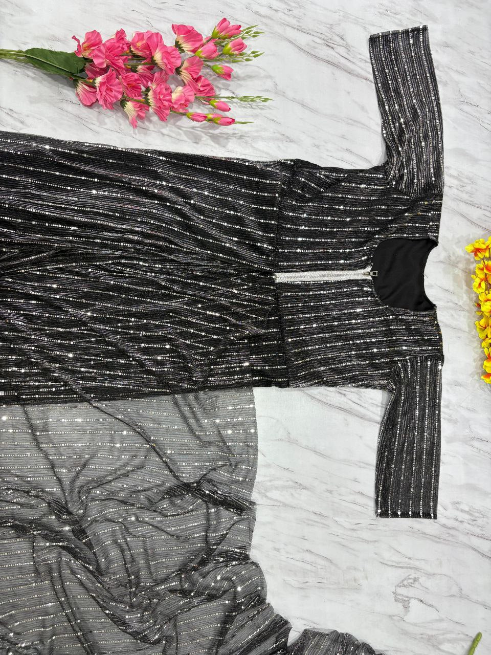 Premium Imported Net Embellished Tikki Work Saree