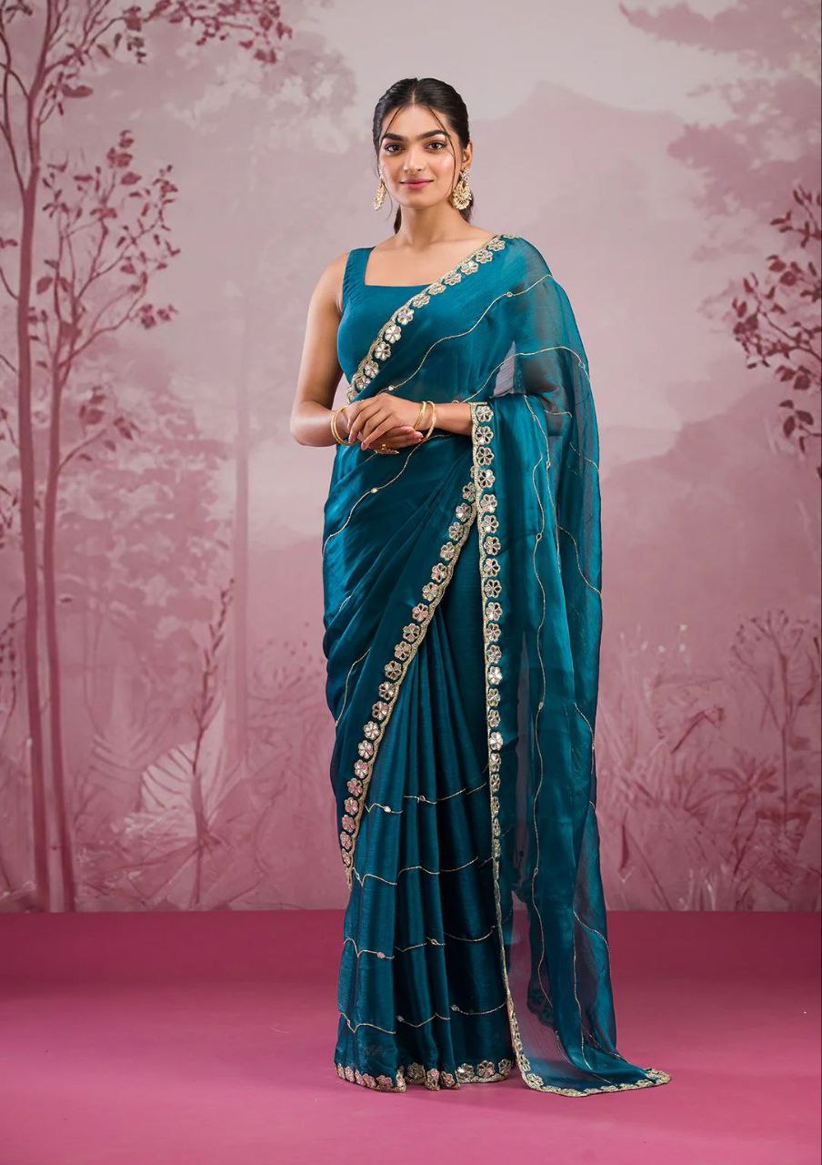 Premium Jimmy Chu Silk Embellished With Real Mirror Work Saree