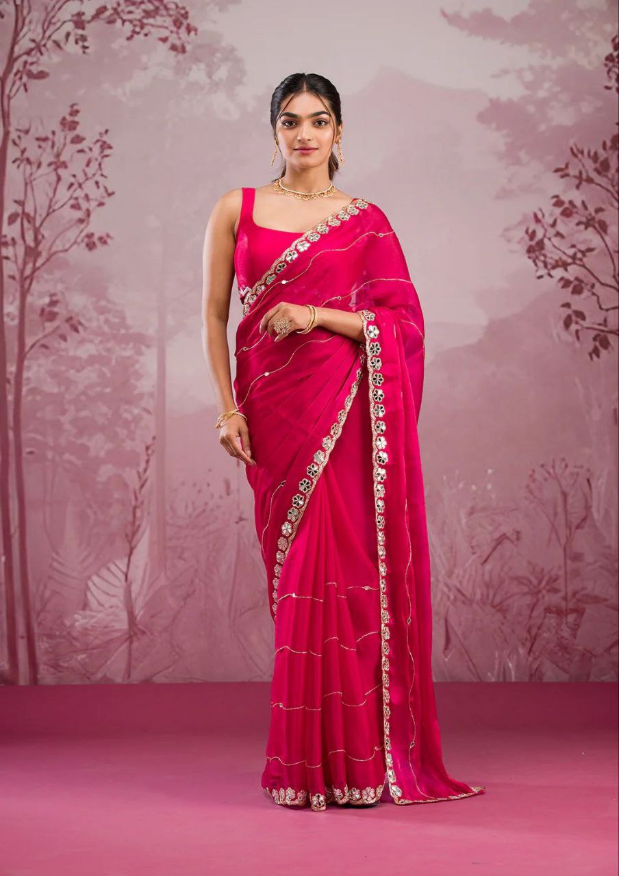 Premium Jimmy Chu Silk Embellished With Real Mirror Work Saree