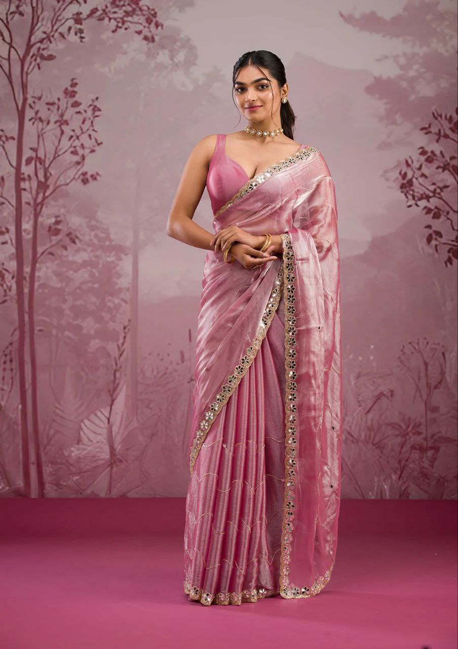 Premium Jimmy Chu Silk Embellished With Real Mirror Work Saree