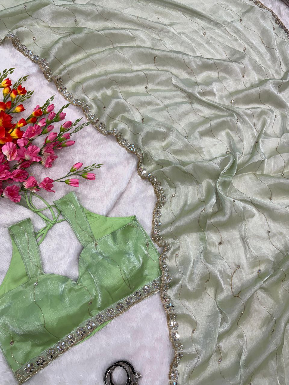 Premium Jimmy Chu Silk Embellished With Real Mirror Work Saree