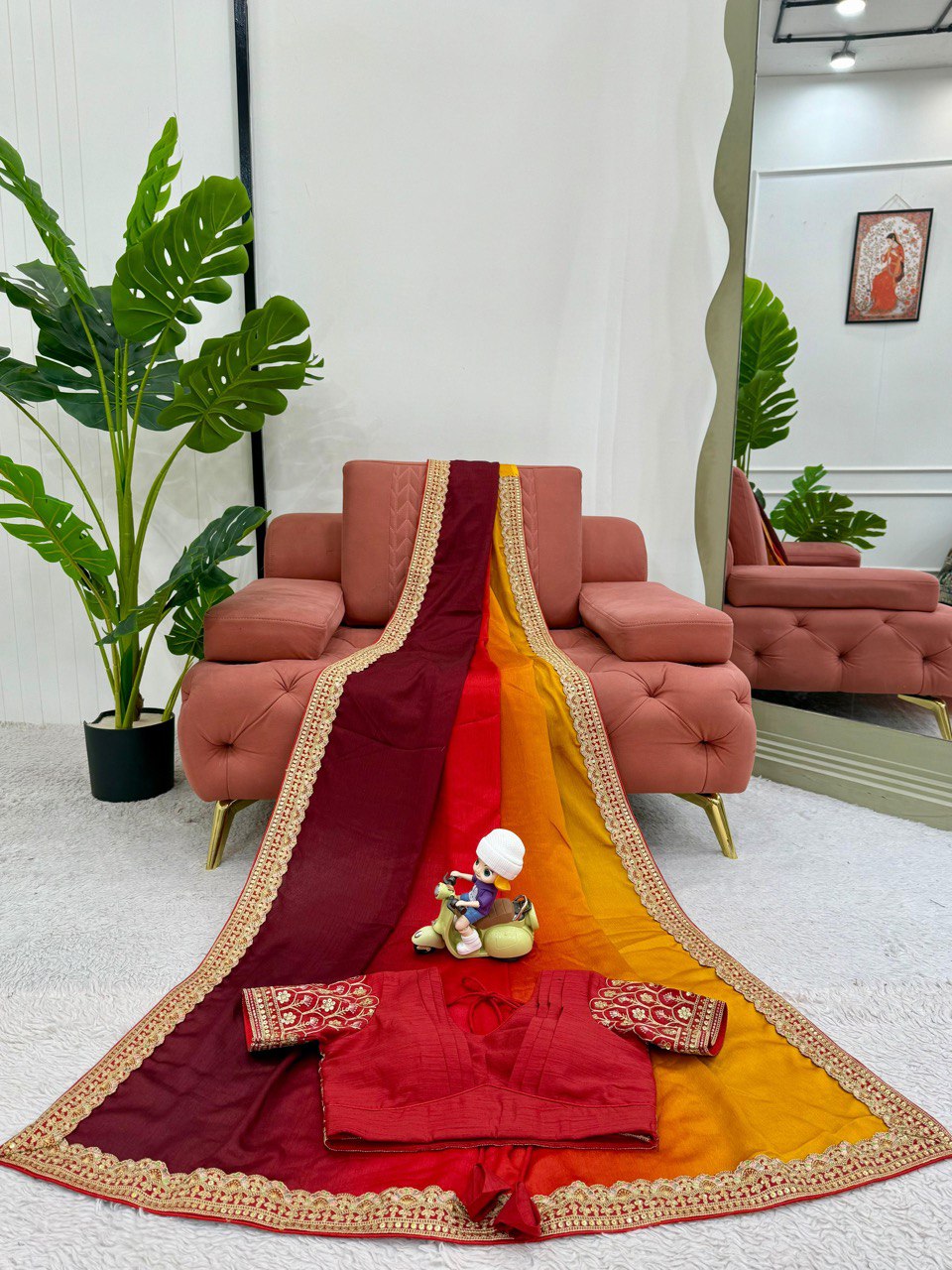 BEAUTIFUL TWO SHADE CHINON SILK PARTY WEAR SAREE