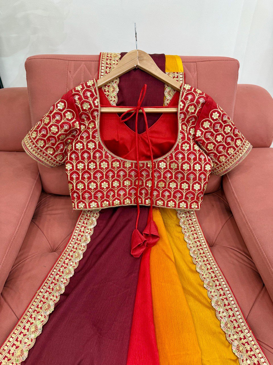 BEAUTIFUL TWO SHADE CHINON SILK PARTY WEAR SAREE