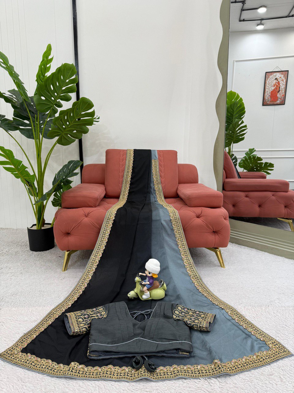 BEAUTIFUL TWO SHADE CHINON SILK PARTY WEAR SAREE