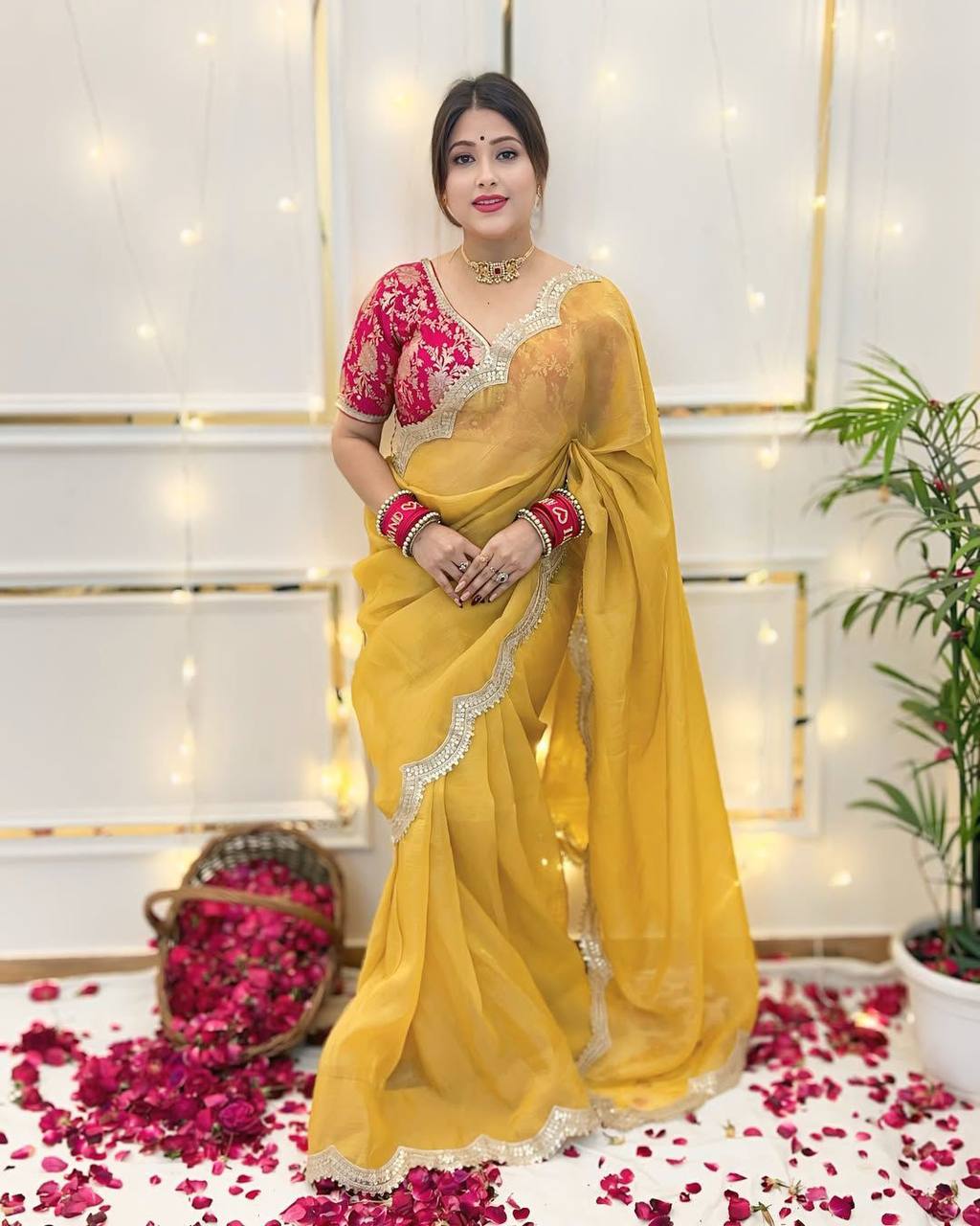 Gold Crush And Embroidery Work With Brocade Fabric Saree