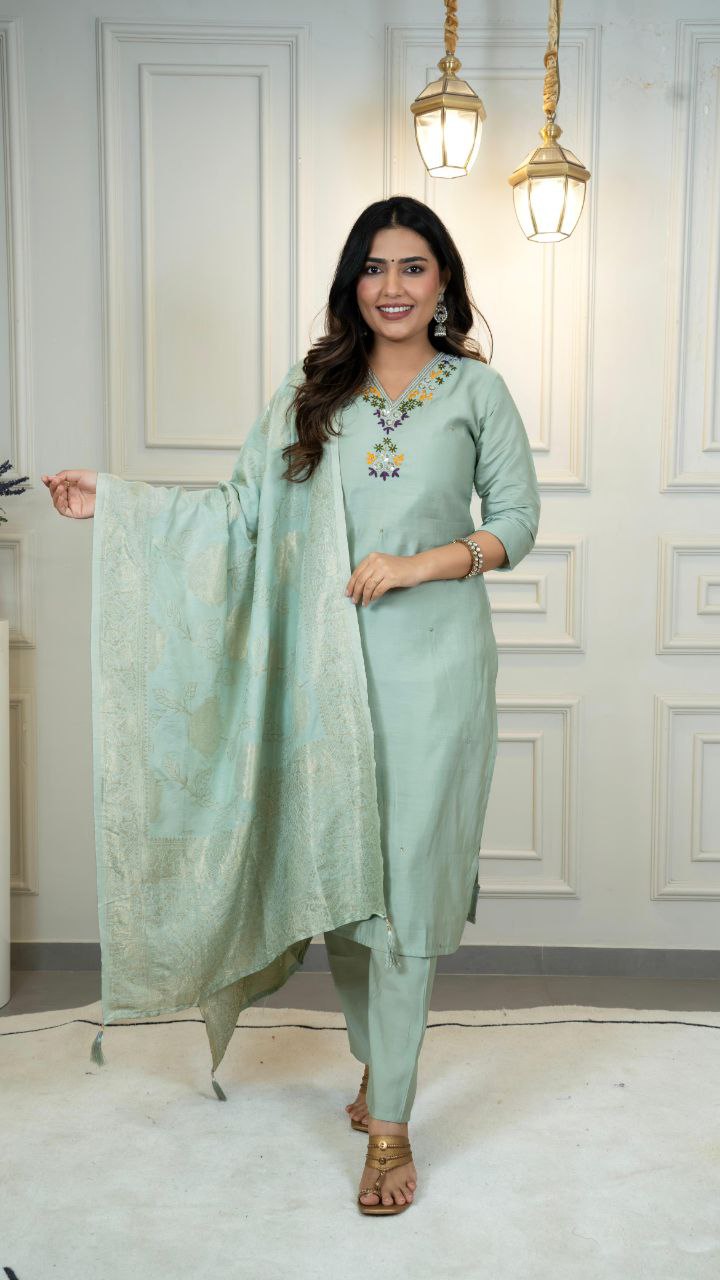 Premium Romn Silk With Hand Work Kurti