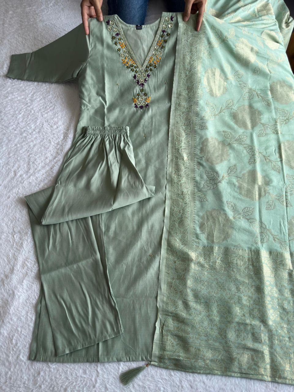 Premium Romn Silk With Hand Work Kurti