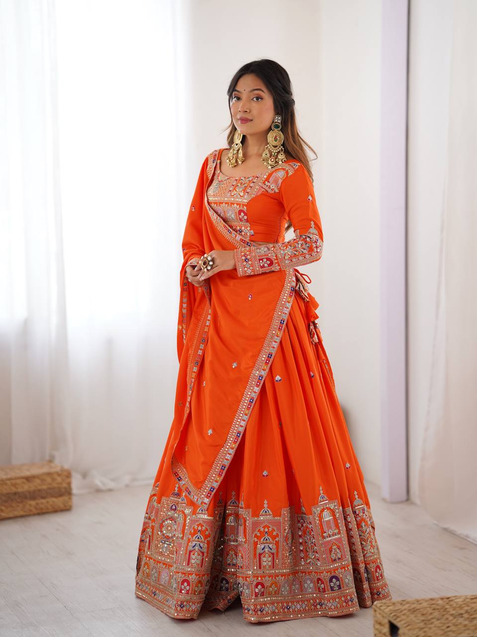 Natural Crep Silk With Coding Dori Thread And Sequence Work Lehenga Choli