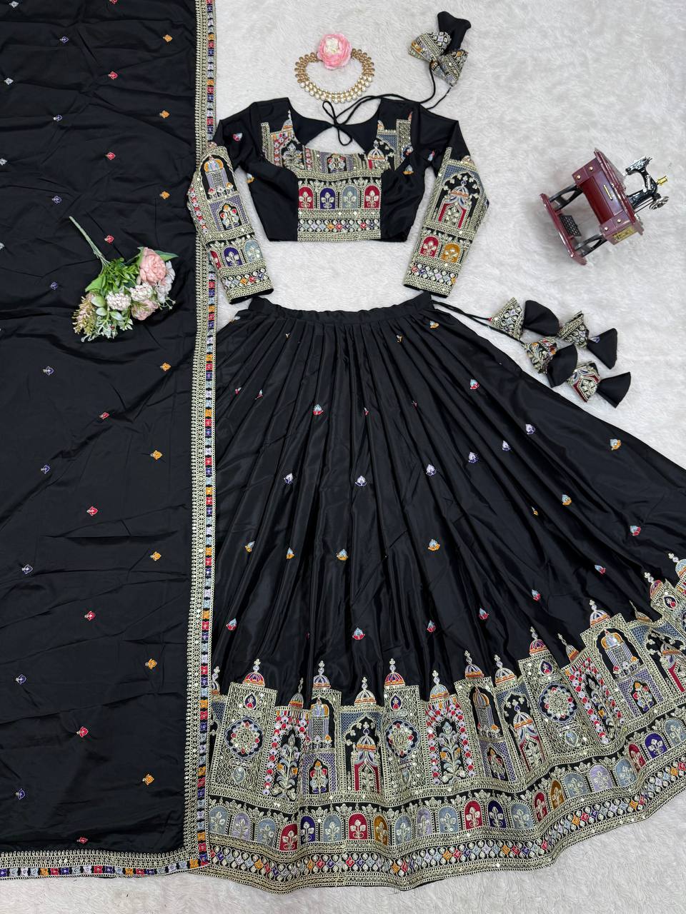Natural Crep Silk With Coding Dori Thread And Sequence Work Lehenga Choli