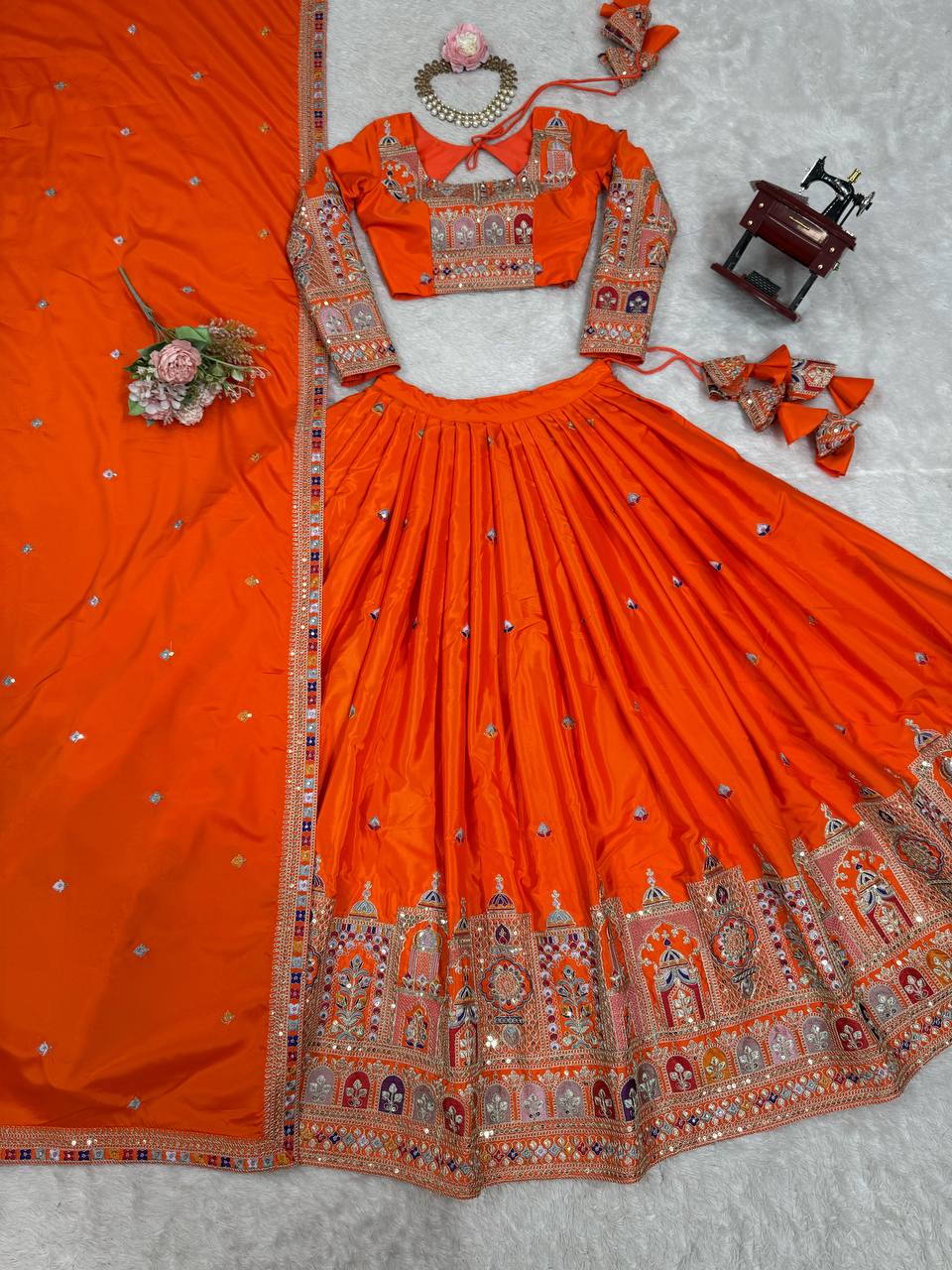 Natural Crep Silk With Coding Dori Thread And Sequence Work Lehenga Choli