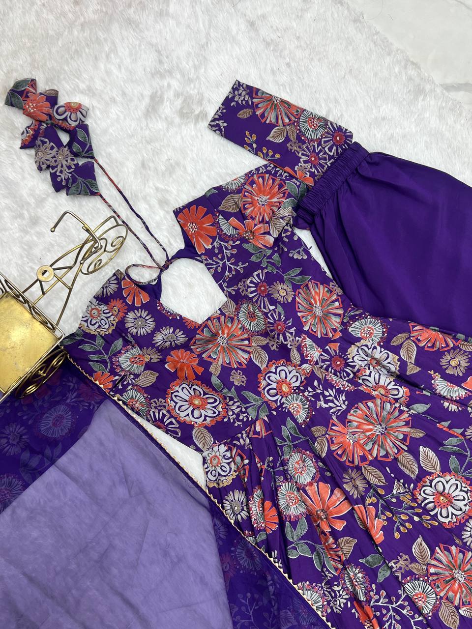 Pure Soft Romaqnsilk Chanderi With Digital Print Work With Padded, Side Zipper KediyaKurti  Plazzo