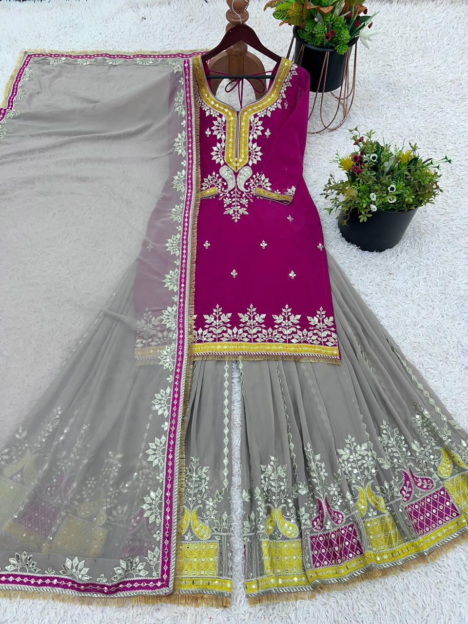 Heavy Faux Georgette Embroidery Sequence Work Top Sharara