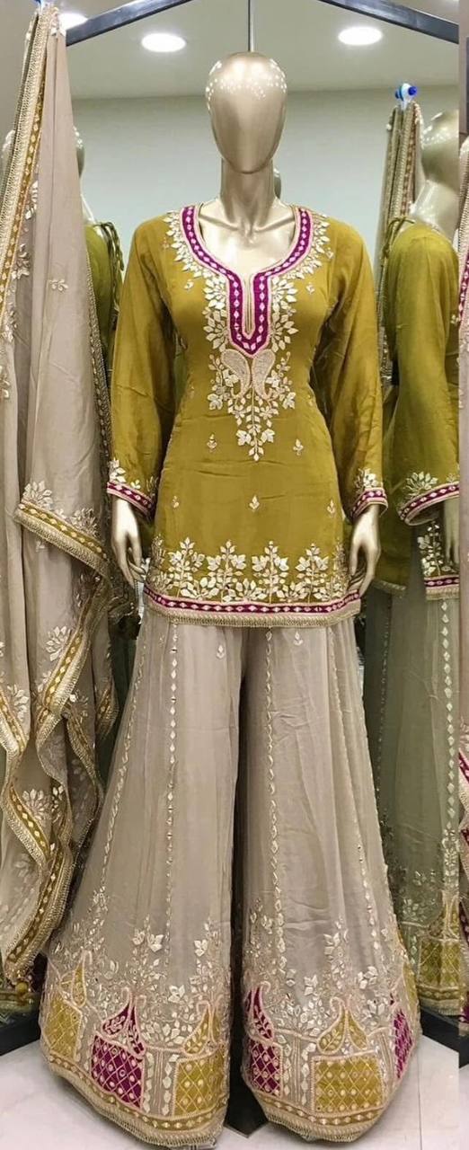 Heavy Faux Georgette Embroidery Sequence Work Top Sharara