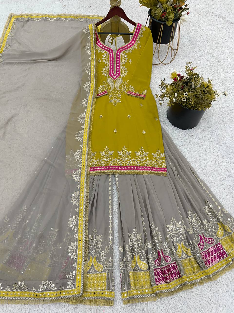 Heavy Faux Georgette Embroidery Sequence Work Top Sharara