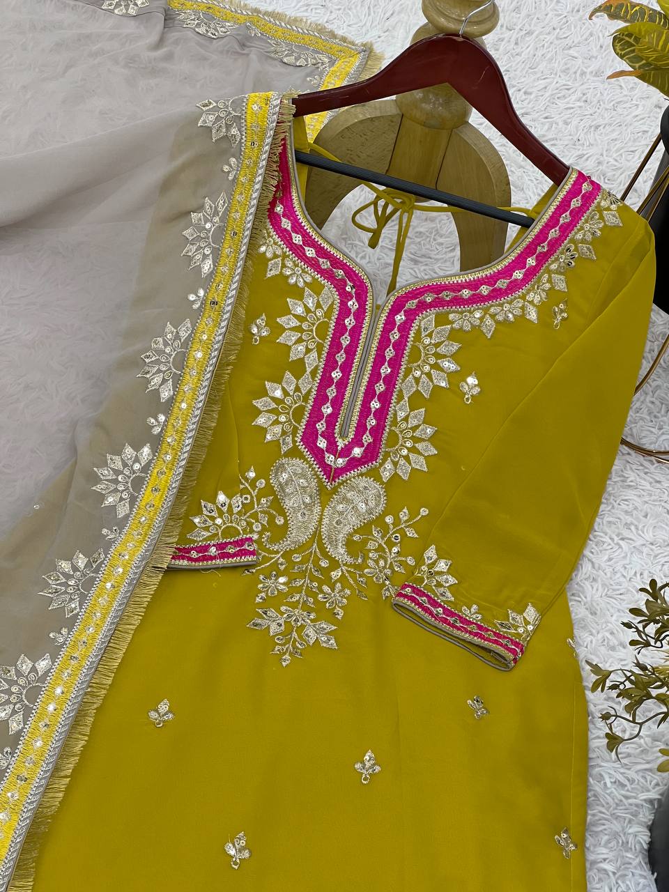 Heavy Faux Georgette Embroidery Sequence Work Top Sharara