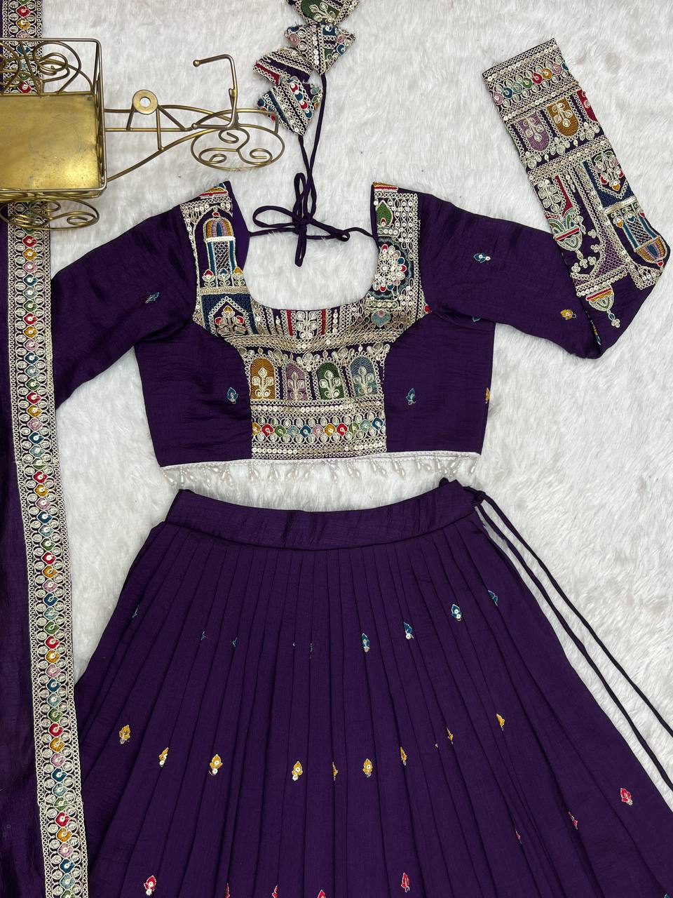 Pure Vichitra Silk Fabric embroidery Thread Work Lehenga