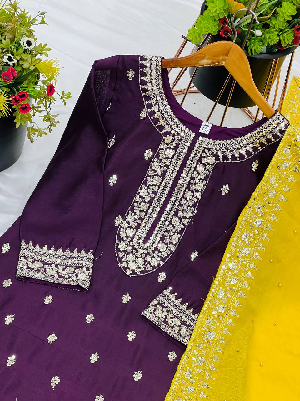 Fox Georgette With Embroidery Work With Full Sleeve With Lace Work Border Top Pent