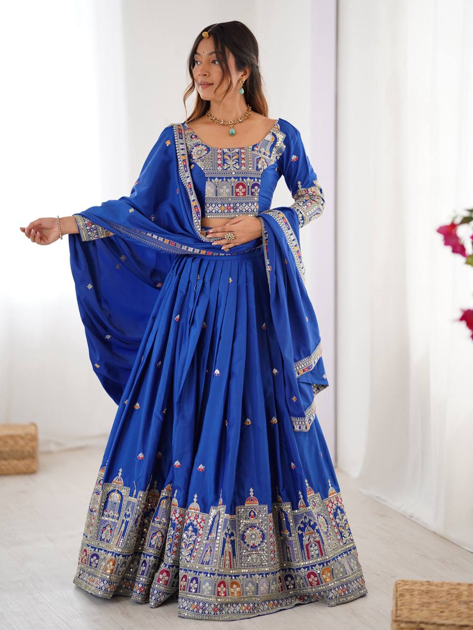 Natural Crep Silk With Coding Dori Thread And Sequence Work Lehenga Choli