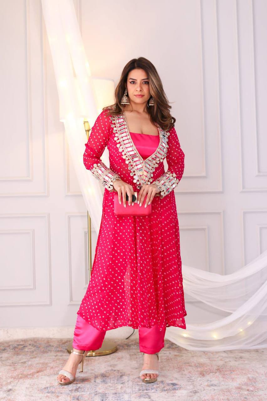 Georgette Digital Print With real Mirror Work Kurti