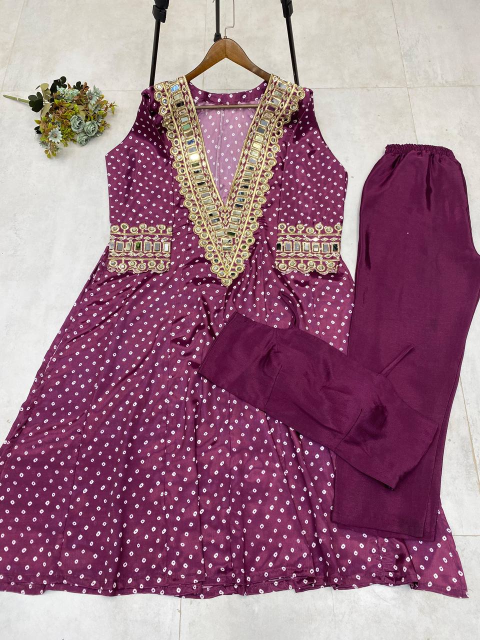 Georgette Digital Print With real Mirror Work Kurti