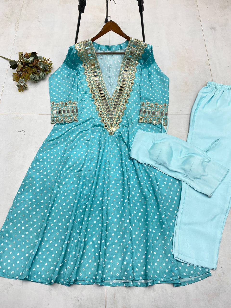 Georgette Digital Print With real Mirror Work Kurti