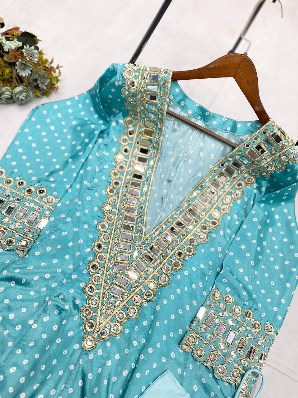 Georgette Digital Print With real Mirror Work Kurti