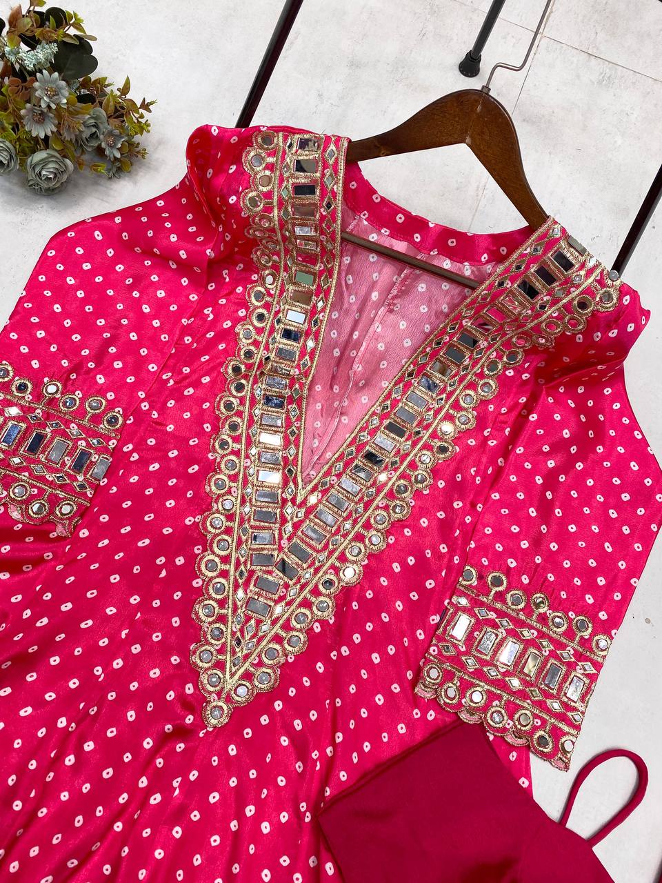 Georgette Digital Print With real Mirror Work Kurti