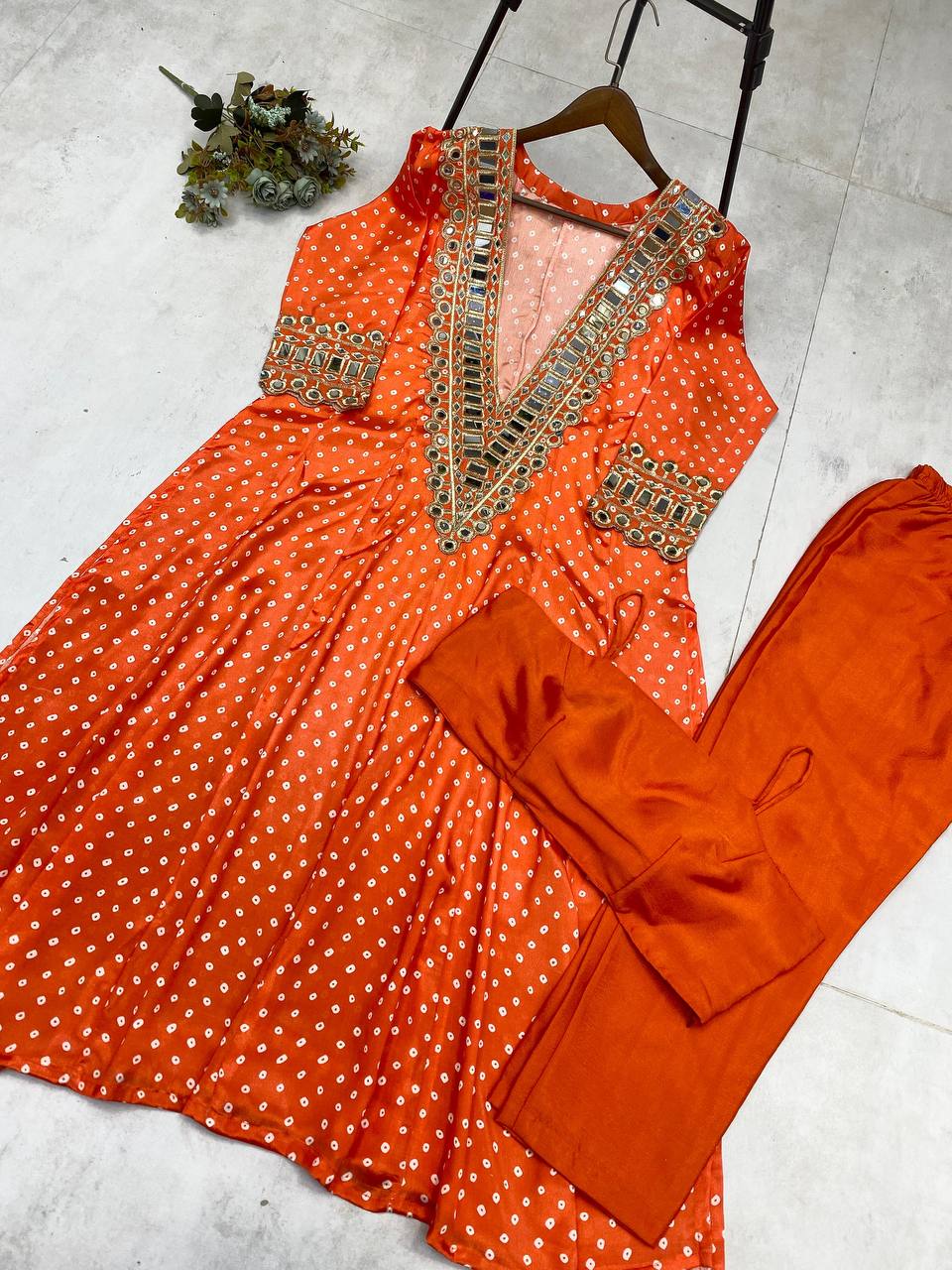 Georgette Digital Print With real Mirror Work Kurti