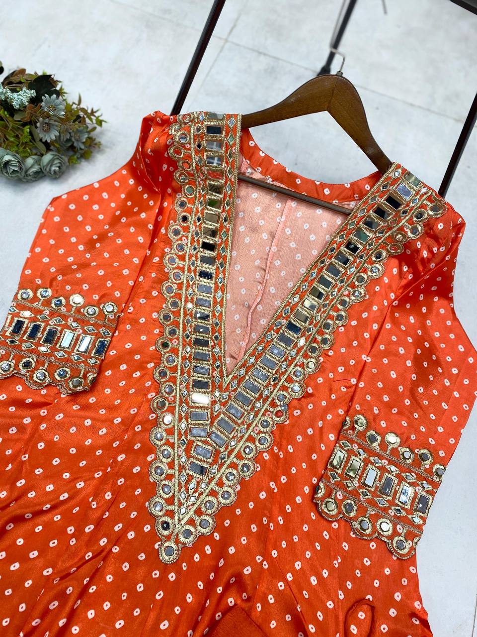Georgette Digital Print With real Mirror Work Kurti