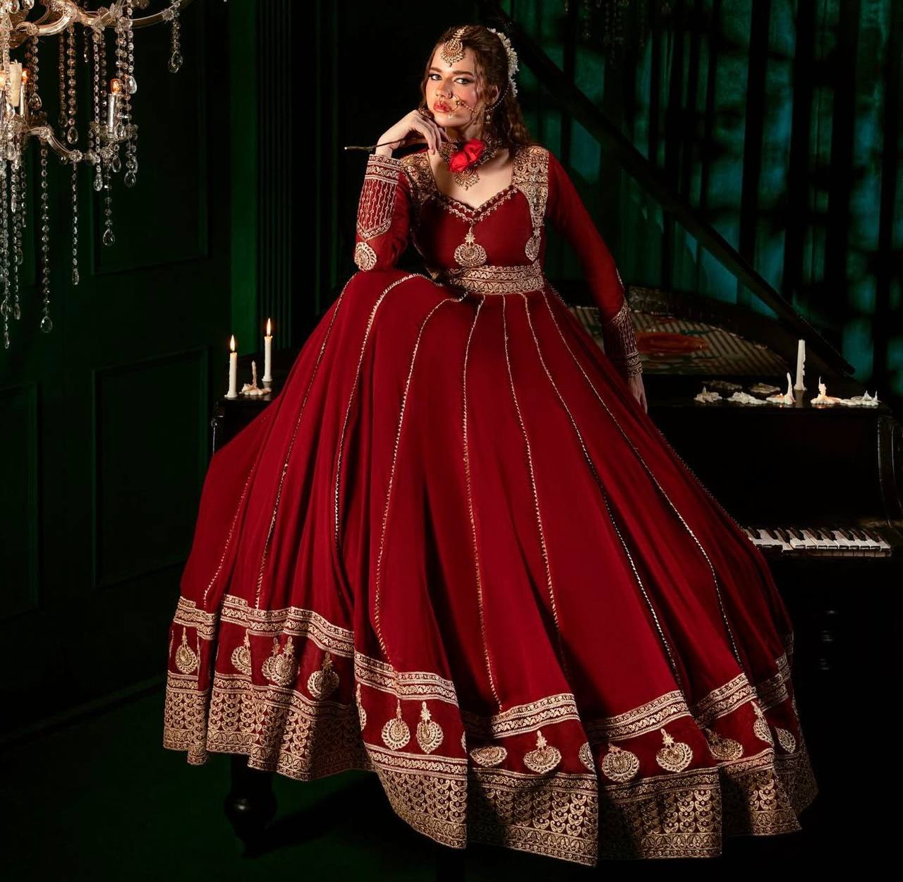 hread with Sequnce Front and back both side work In Gown