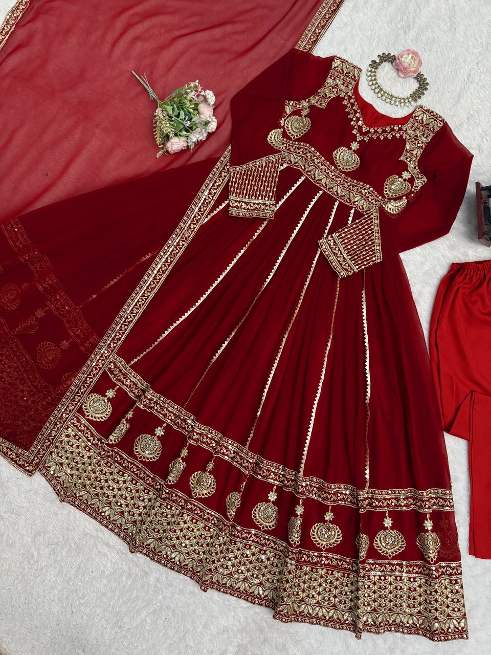 hread with Sequnce Front and back both side work In Gown