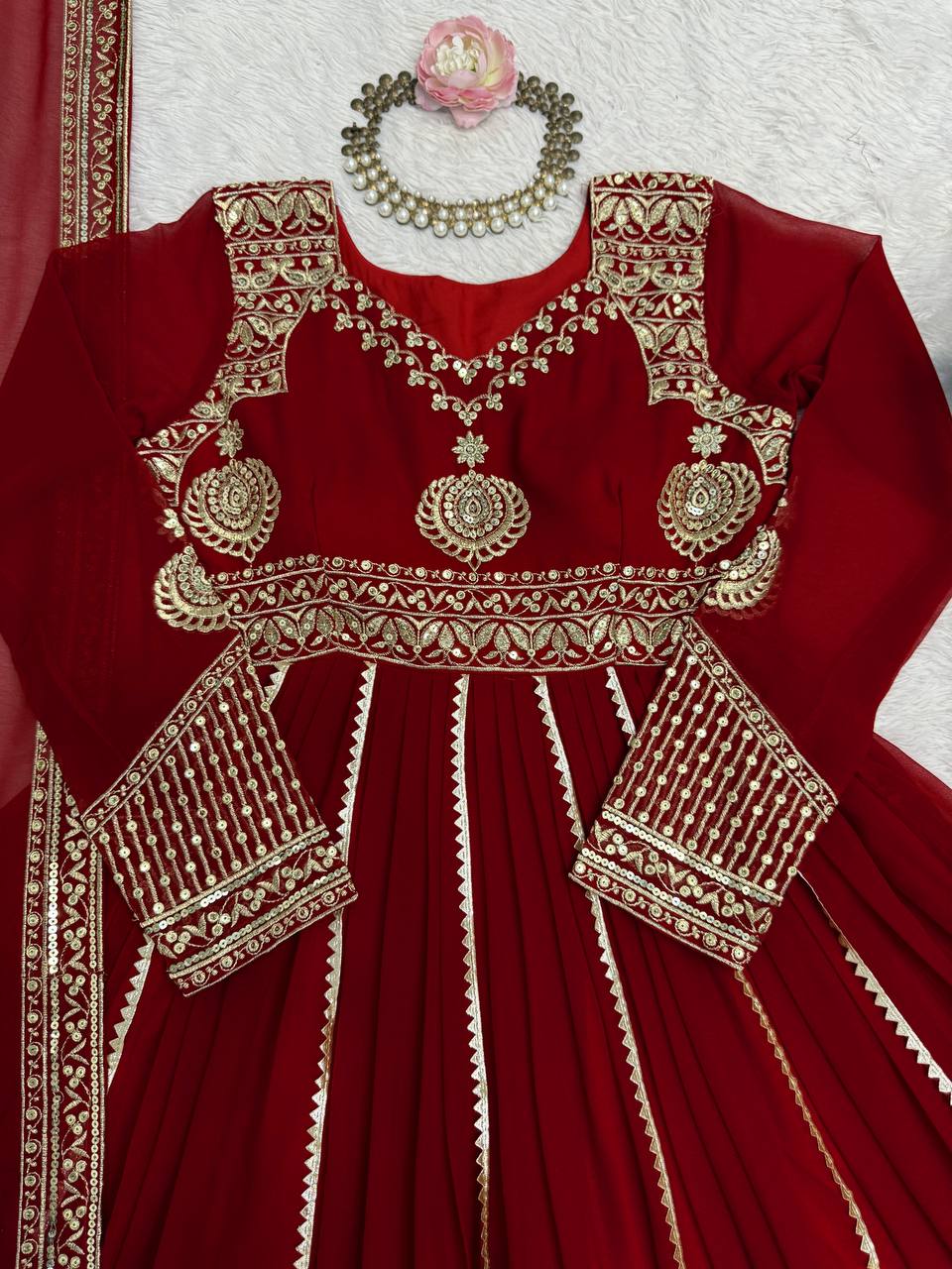hread with Sequnce Front and back both side work In Gown
