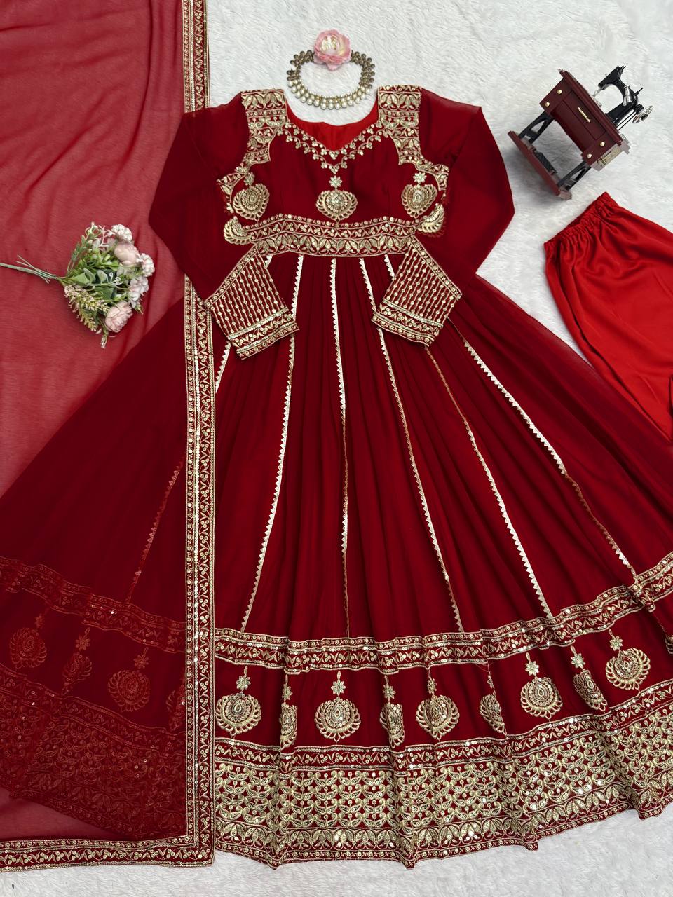 hread with Sequnce Front and back both side work In Gown