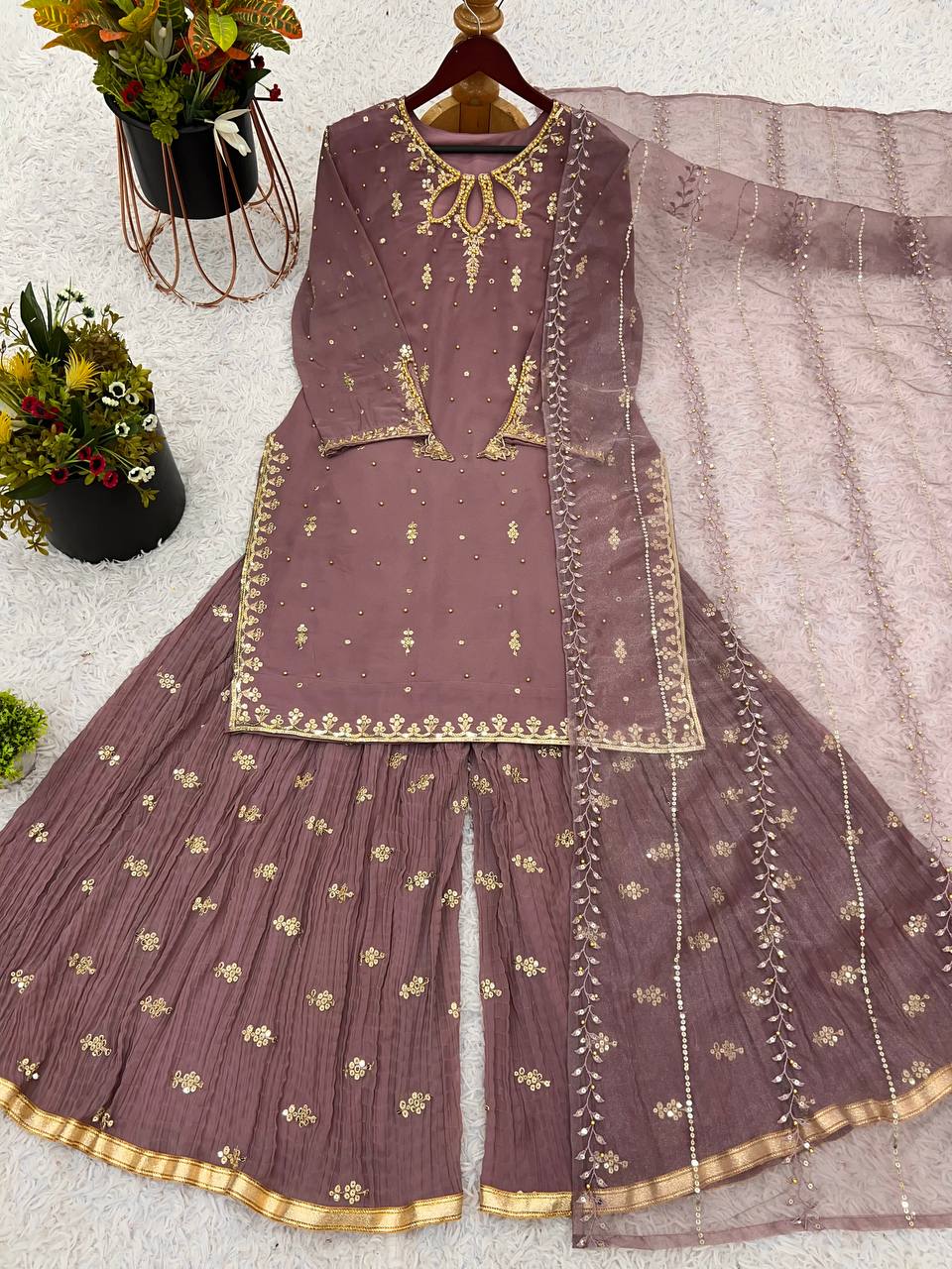 Heavy Faux Georgette With Heavy Embroidery Work Top Sharara