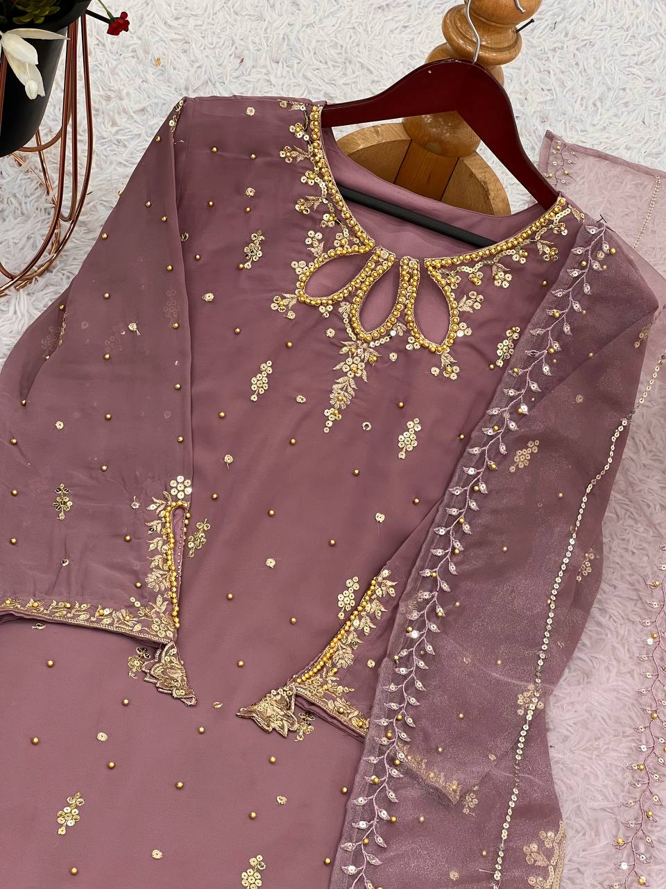 Heavy Faux Georgette With Heavy Embroidery Work Top Sharara