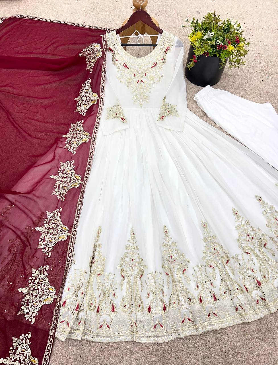 Heavy Georgette Multy Thread Embroidery Sequence Work Top Pent
