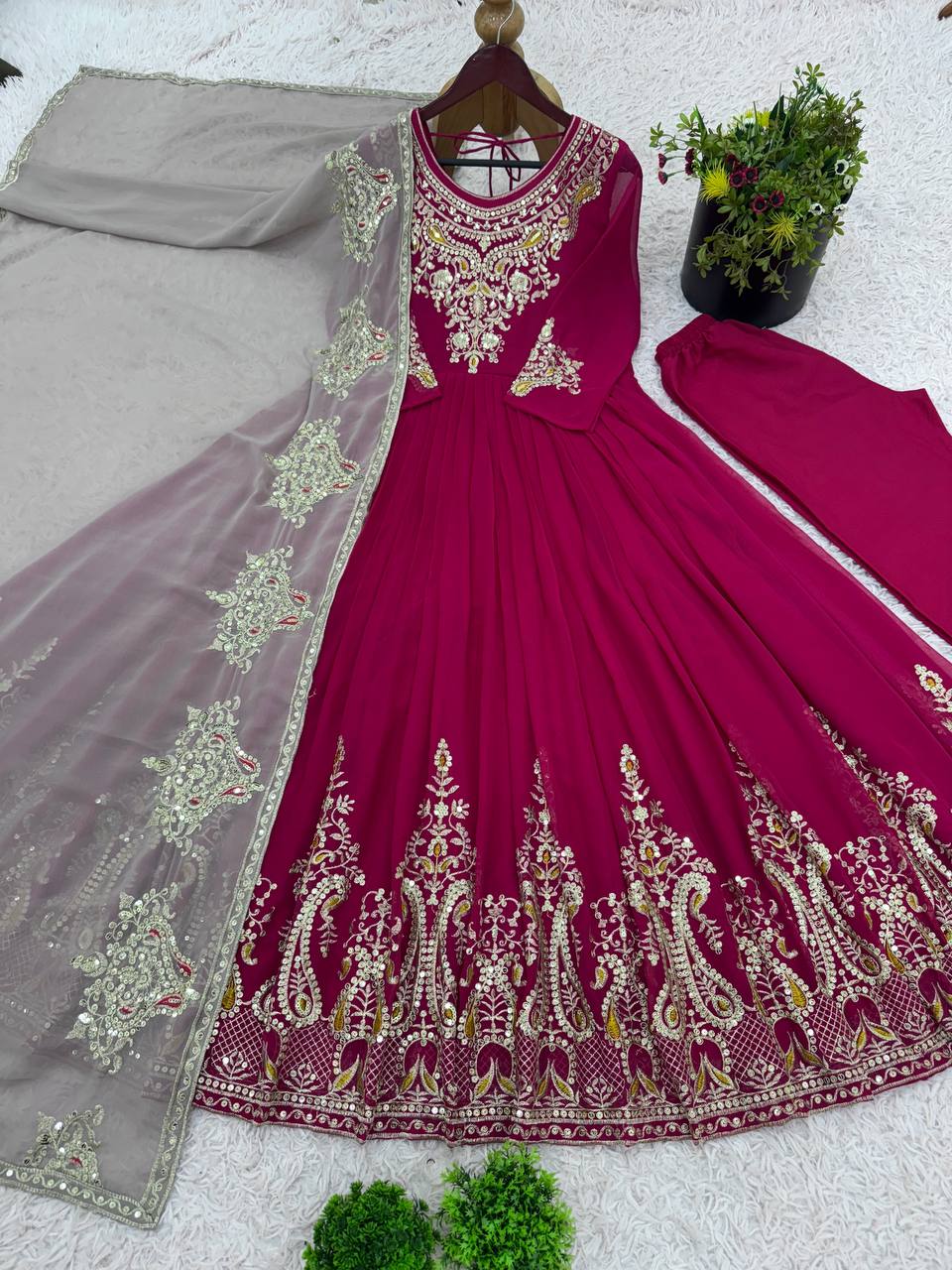 Heavy Georgette Multy Thread Embroidery Sequence Work Top Pent