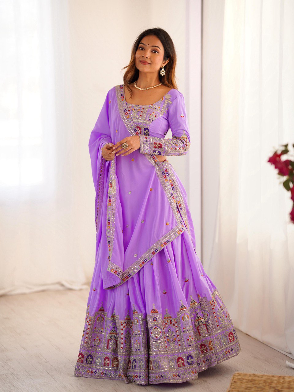Natural Crep Silk With Coding Dori Thread And Sequence Work Lehenga Choli