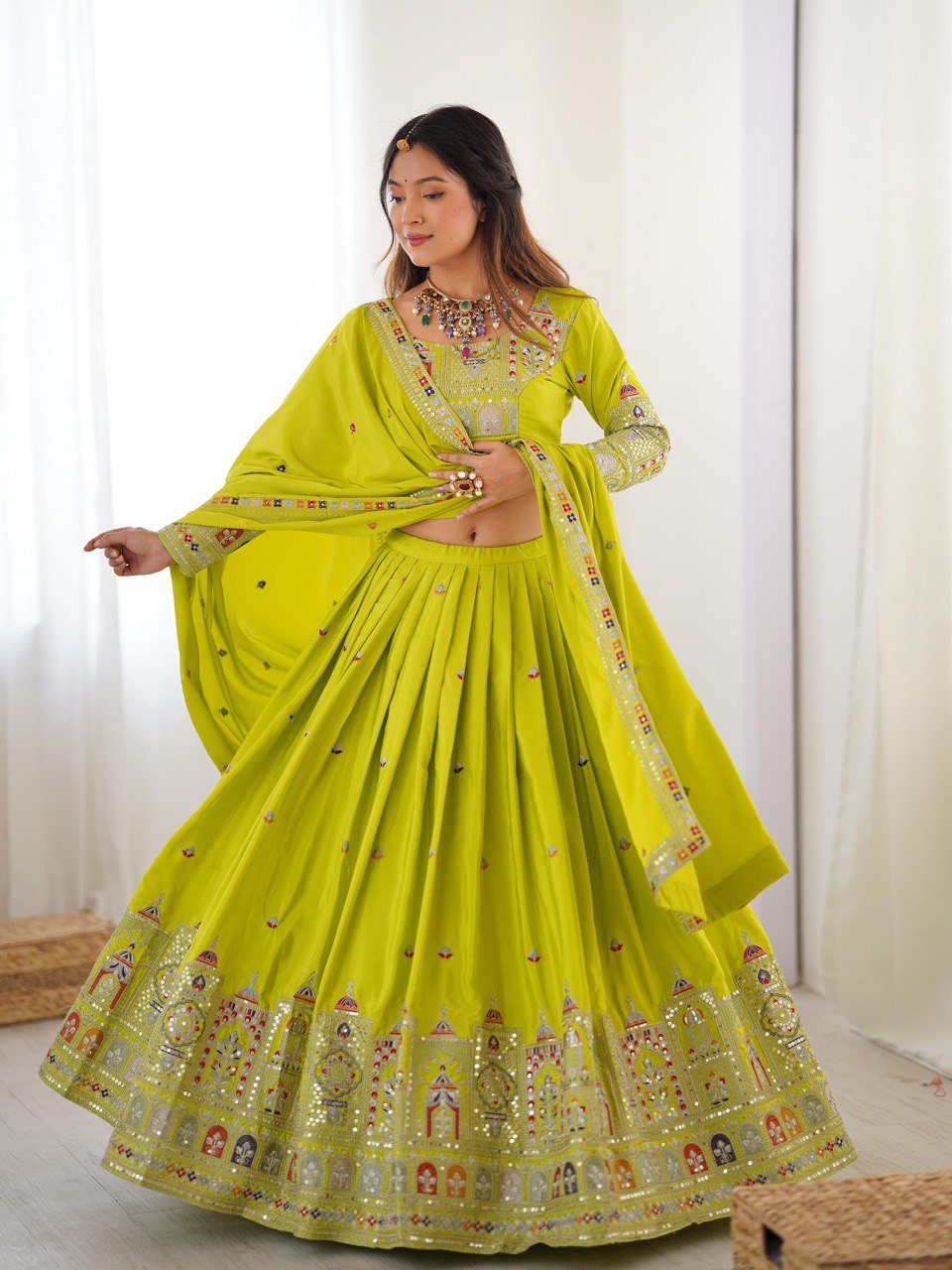 Natural Crep Silk With Coding Dori Thread And Sequence Work Lehenga Choli