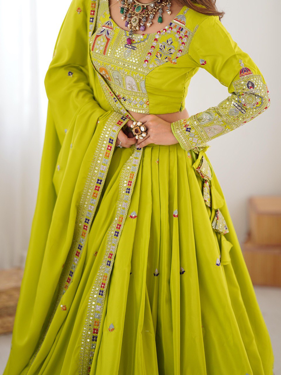 Natural Crep Silk With Coding Dori Thread And Sequence Work Lehenga Choli
