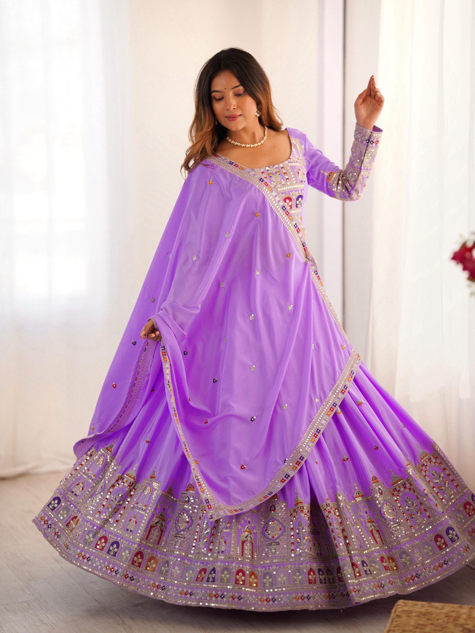 Natural Crep Silk With Coding Dori Thread And Sequence Work Lehenga Choli