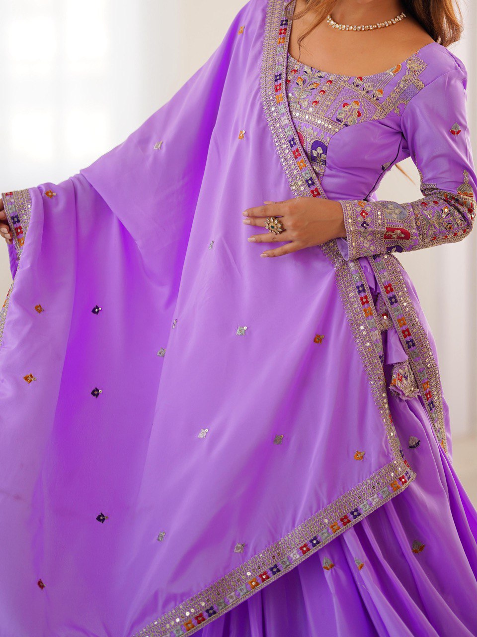 Natural Crep Silk With Coding Dori Thread And Sequence Work Lehenga Choli