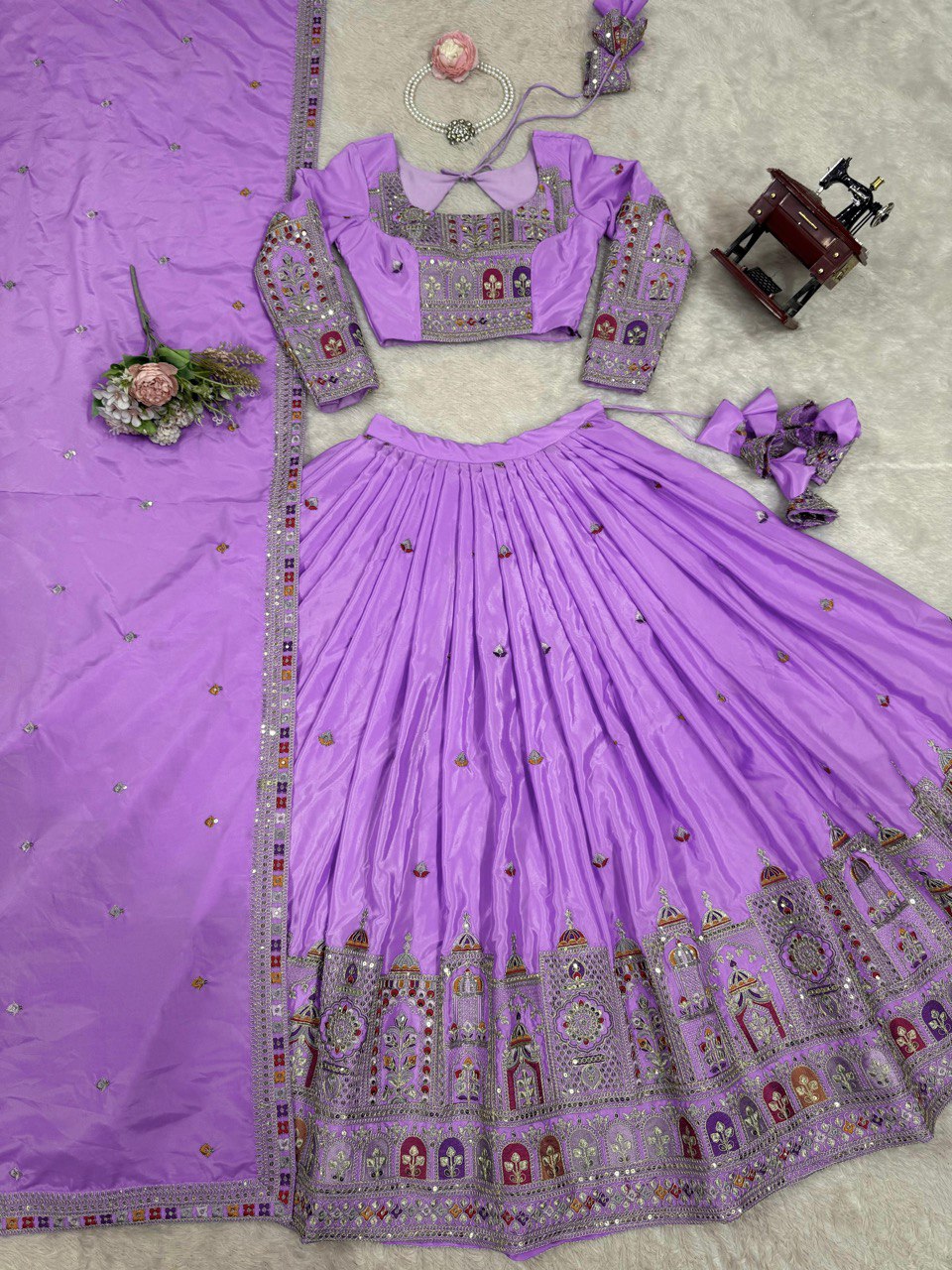Natural Crep Silk With Coding Dori Thread And Sequence Work Lehenga Choli
