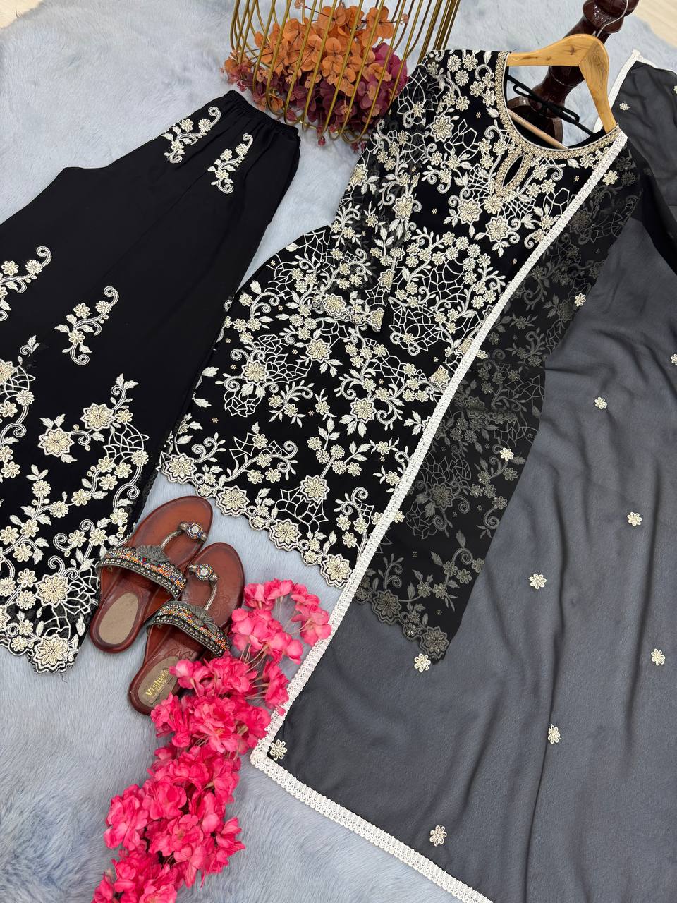 Heavy Faux Georgette Embroidery Work Top Sharara